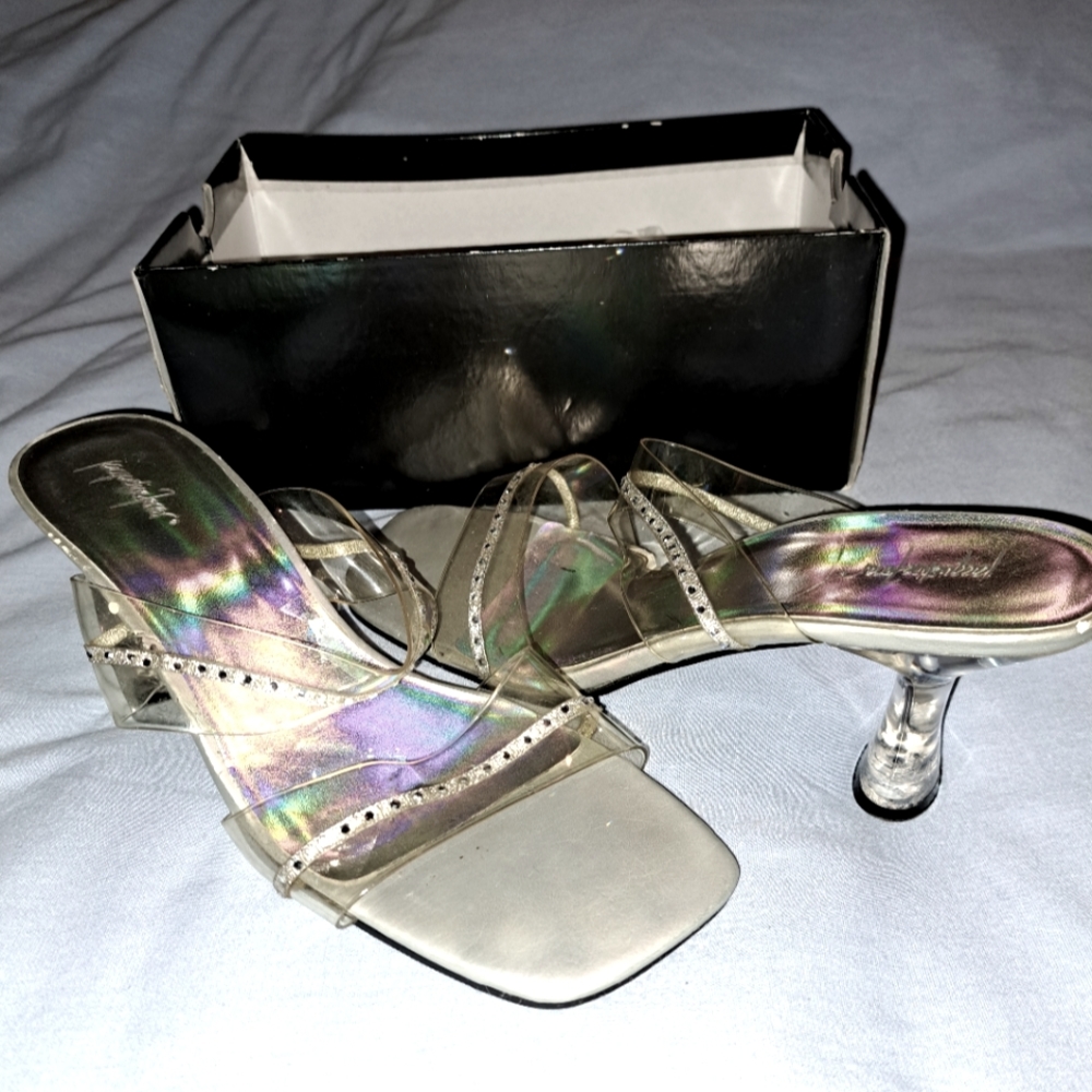 Jacqueline Ferrari Clear Heel, Sparkle Strap 3" Shoes